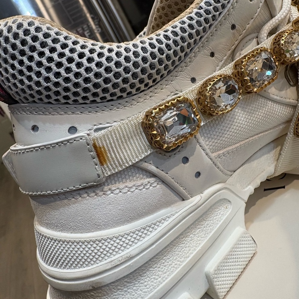 Gucci Women's Cream Sneakers with Gold and Silver Accents - Picture 7 of 8